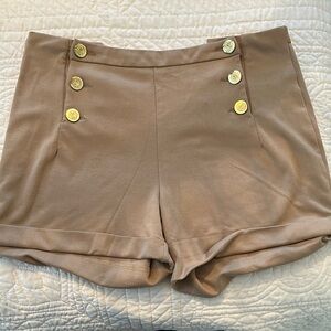Stylish Tan Women's Shorts with Gold Button Accents
